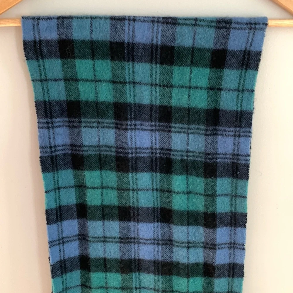 Clans Scotland Plaid 100% Lambswool Unisex Winter Scarf Blue Green Soft Warm